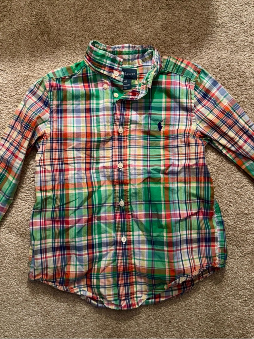 Ralph Lauren Green Multi-Color Plaid Button-Down Shirt - Kids